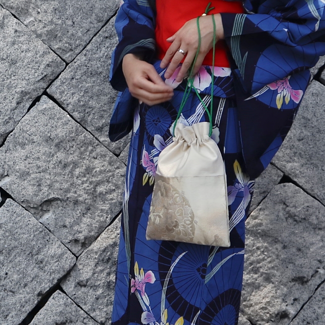 着物リメイク「帯地 巾着 G 」 Kimono Tango